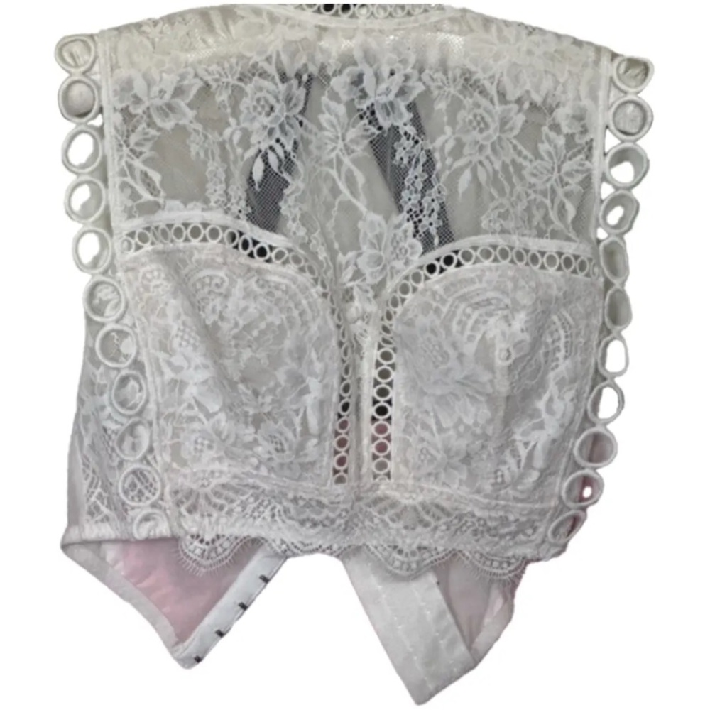 Victoria Secret Elegant White Lace Bustier Top & Panty Set